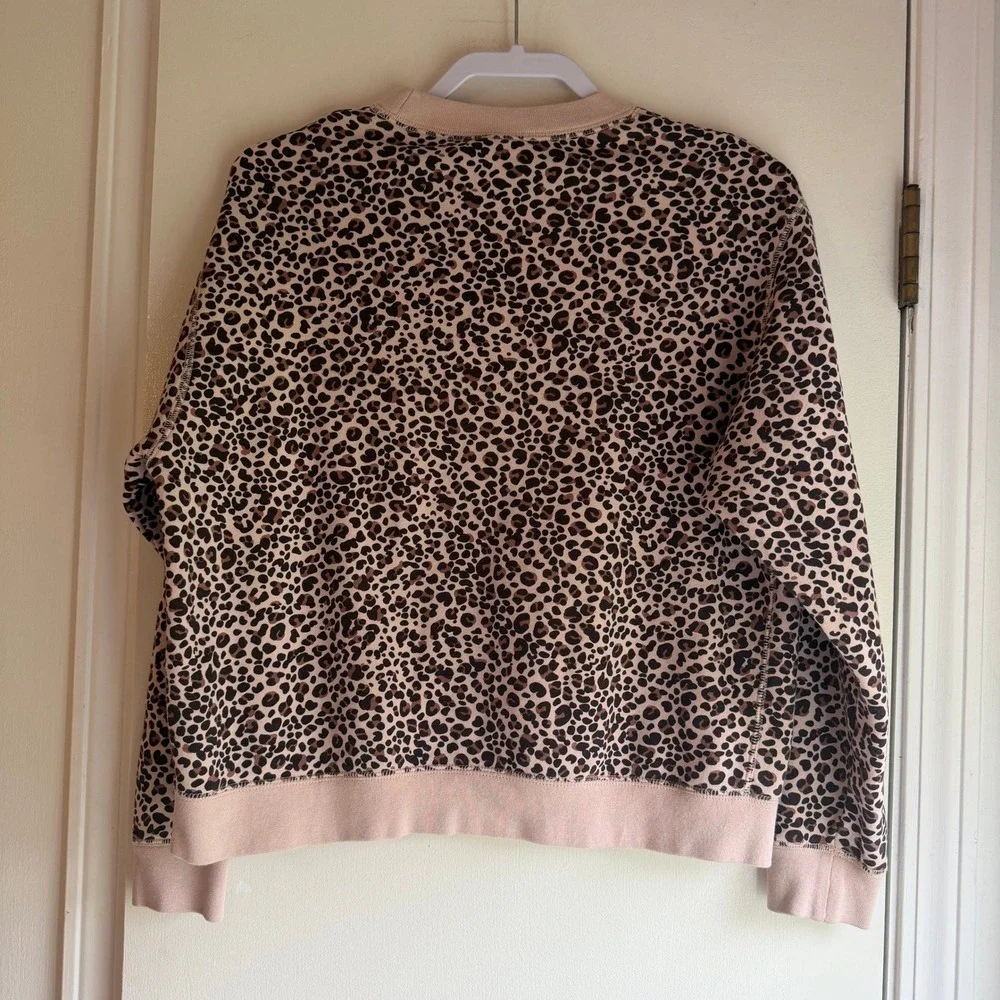 Nike Womens Leopard Print Crewneck Sweatshirt Tan Brown XS Fleece Futura Logo